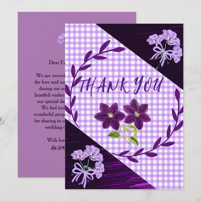 Purple Lilac Modern Boho Trendy Wedding Thank You (Front/Back)