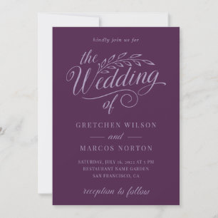 Purple Lilac Modern Elegant Calligraphy Wedding  Invitation