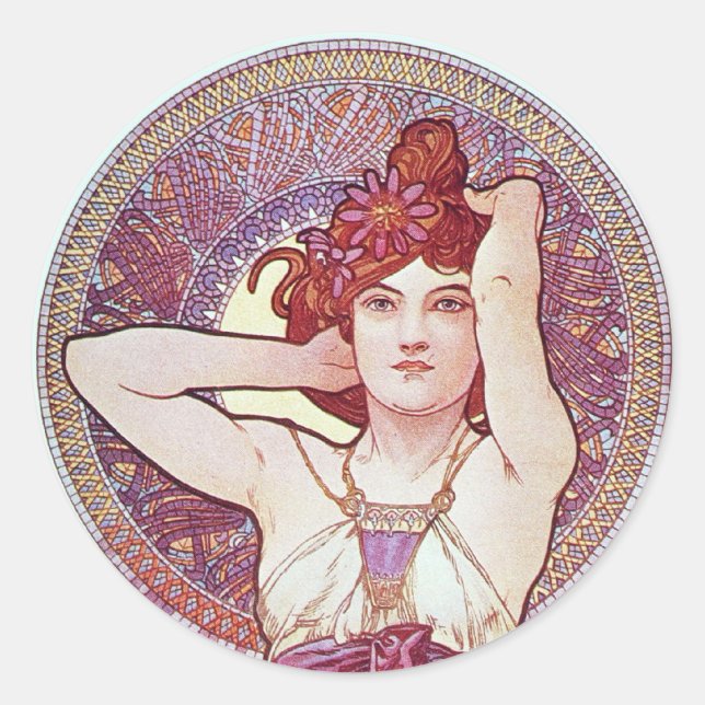 Purple Lilac mucha Art Classic Round Sticker (Front)