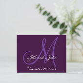 Purple Lilac Names Initials Save the Date Postcard (Standing Front)