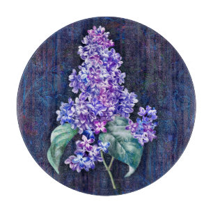 Purple Lilac on Navy Decorative Background Cutting Board