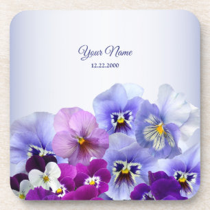Purple Lilac Pansy Floral Rustic Wedding Party Coaster
