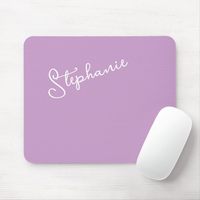 Purple Lilac Personalized Script Name Minimalist  Mouse Pad (With Mouse)