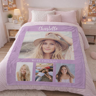 Purple lilac photo collage girl friends fleece blanket