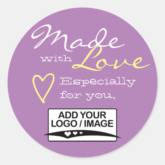 Purple Lilac Simple Made with Love Logo Template  Classic Round Sticker (Front)