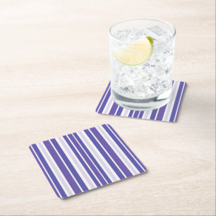 Purple Lilac Stripes Square Paper Coaster