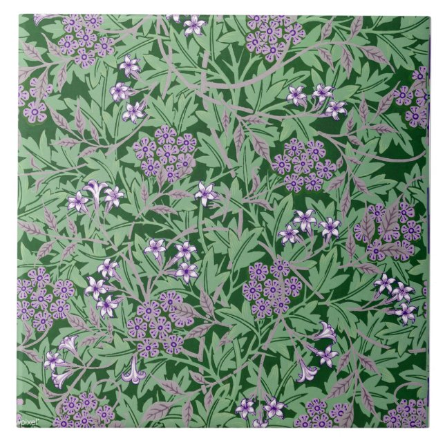 Purple-Lilac, vintage floral pattern Tile (Front)
