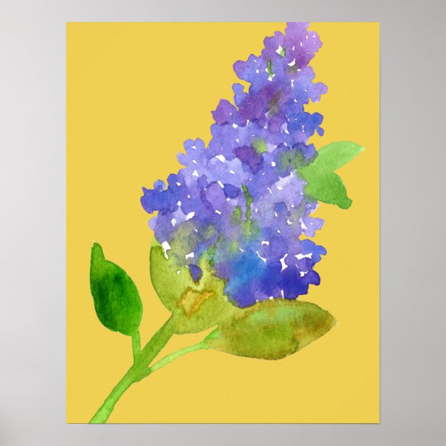 Purple Lilac Watercolor Flower Yellow Poster (Front)