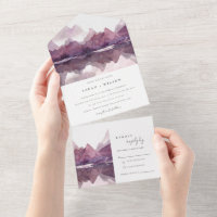 Purple Lilac Watercolor Mountain Lake Wedding
