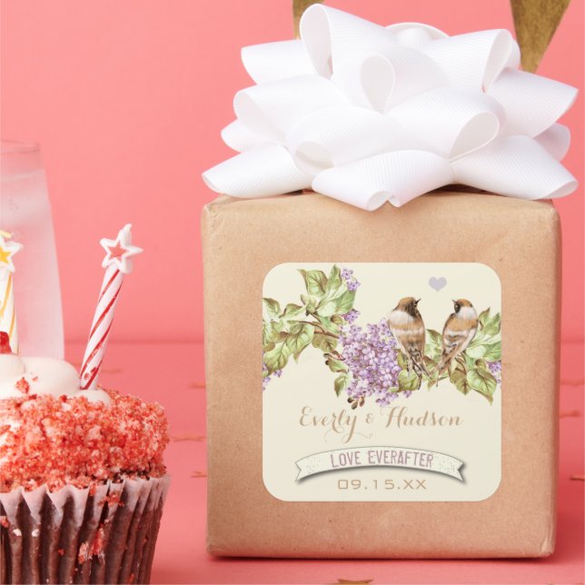 Purple Lilac Wedding Square Sticker (Party)