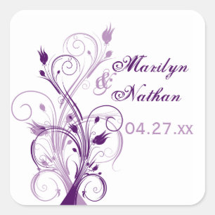 Purple Lilac White Floral 1.5" Wedding Sticker