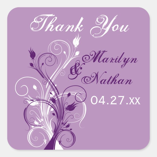 Purple Lilac White Floral 1.5" Wedding Sticker (Front)