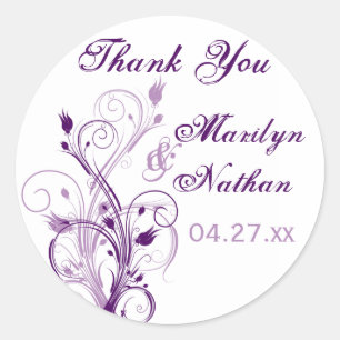 Purple Lilac White Floral 1.5" Wedding Sticker