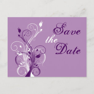 Purple Lilac White Floral Save the Date Post Card