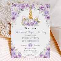 Purple Lilac White Floral Unicorn 1st 2nd Birthday