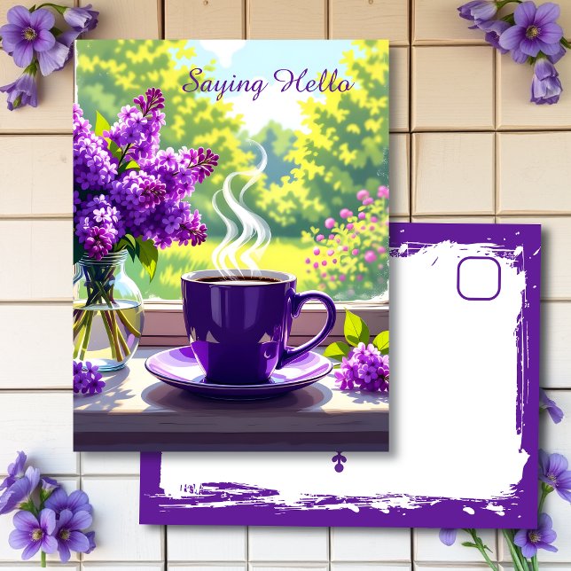 Purple Lilacs and Coffee | Just Saying Hello Postcard (Creator Uploaded)