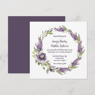 Purple Lilacs and Peonies With Greenery Wreath     Invitation