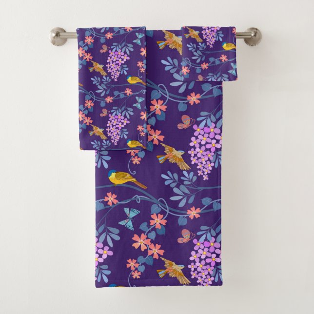 Purple Lilacs Bath Towel Set (En situation)