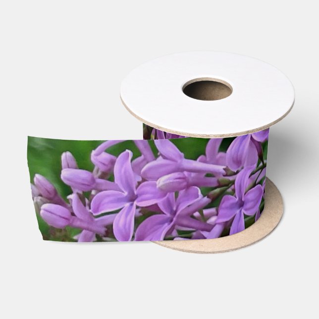 Purple lilacs romantic elegant purple floral photo satin ribbon (Spool)
