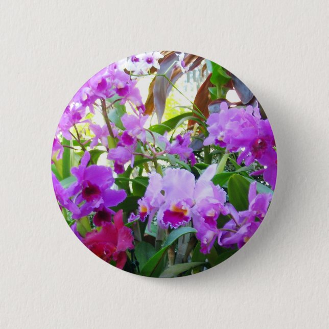 Purple Lilies Flower Pin Button (Front)