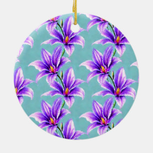Purple Lilly of the Valley Pattern Ceramic Ornament