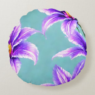 Purple Lilly of the Valley Pattern Round Pillow