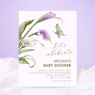 Purple lily floral baby shower invitation