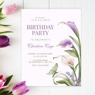 Purple lily floral birthday invitation