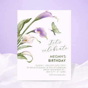 Purple lily floral birthday invitation