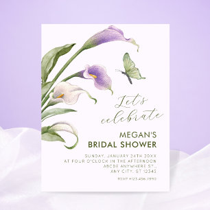Purple lily floral bridal shower invitation