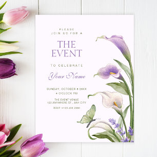 Purple lily floral  invitation