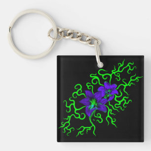 Purple Lily Flower on black Keychain