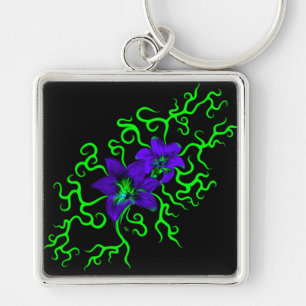 Purple Lily Flower on black Keychain