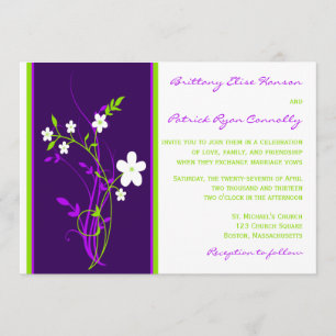 Purple, Lime, Faire-part de mariage Floral Blanc