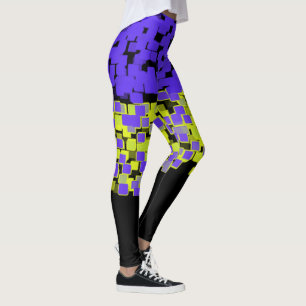 Purple + Lime Green Cubed Leggings