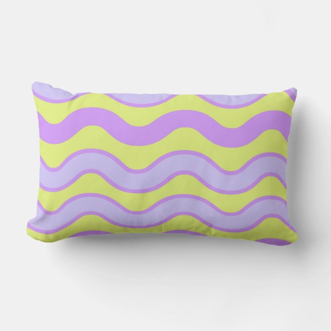 Purple Lime Groovy Stripe Modern Minimalist Spring Lumbar Pillow (Front)