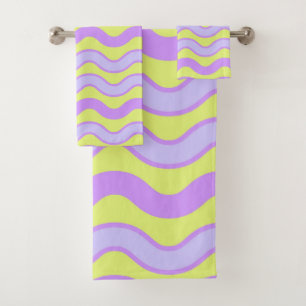 Purple Lime Groovy Stripe Vibrant Minimalist Bath Towel Set