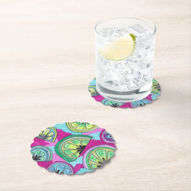 Purple Limey Scalloped Paper Coaster (Insitu)