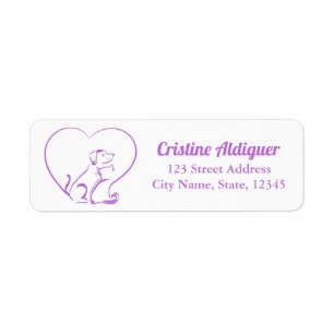 Purple Line Art Cat and Dog with Personalized Name