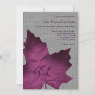Purple Linen Monogrammed Wedding Invitation