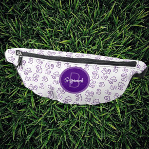 Purple Linked Heart Pattern with Initial Monogram Fanny Pack