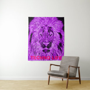 Purple Lion Blacklight Techno Life Tapestry