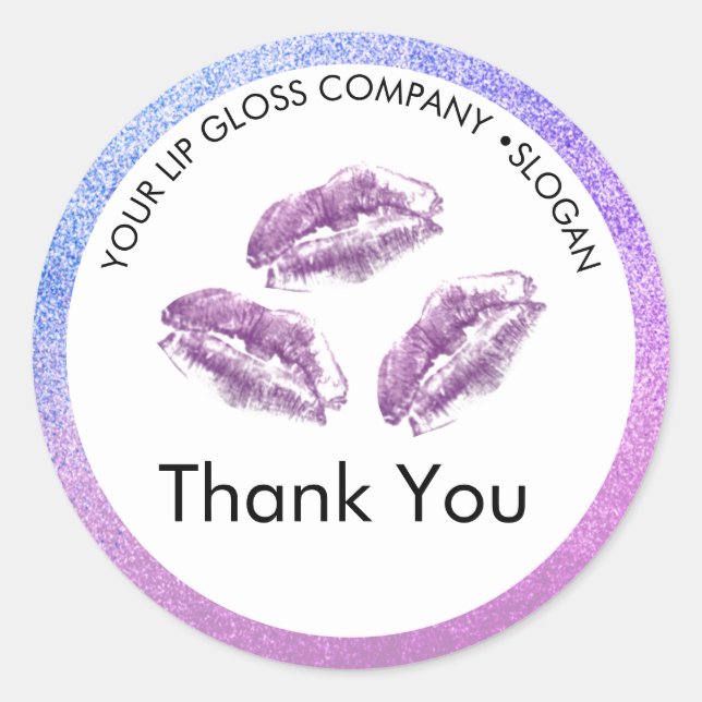 Purple Lips & Glitter Lip Gloss Business Classic R Classic Round Sticker (Front)