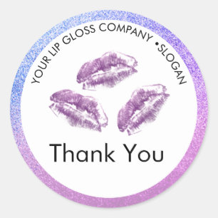 Purple Lips & Glitter Lip Gloss Business Classic R Classic Round Sticker