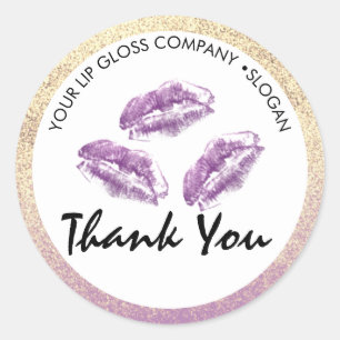 Purple Lips & Glitter Lip Gloss Business  Classic Round Sticker
