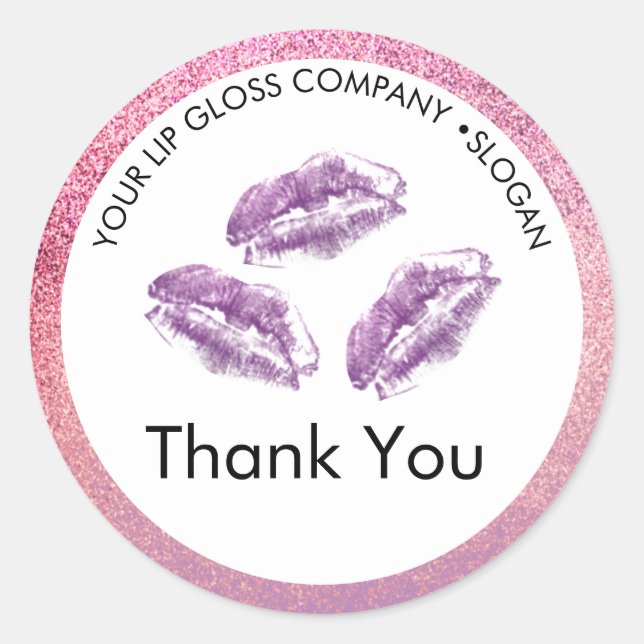Purple Lips & Glitter Lip Gloss Business Classic Round Sticker (Front)