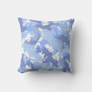 Purple liquid abstract pattern and white throw pillow