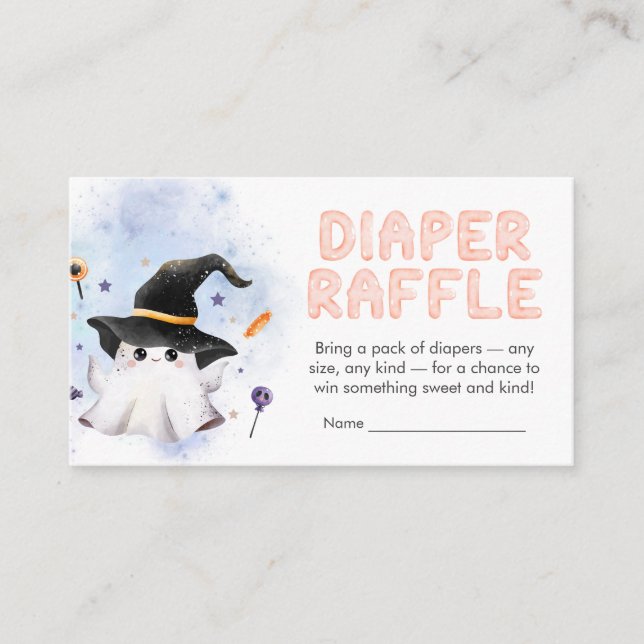 Purple Little Boo Ghost Baby Shower Diaper Raffle Enclosure Card (Front)