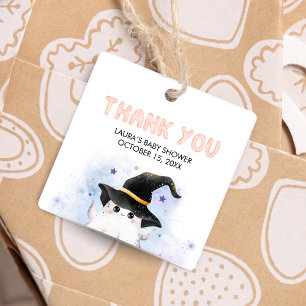 Purple Little Boo Ghost Witch Baby Shower Square Favour Tags