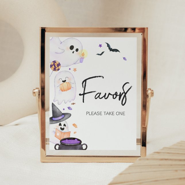 Purple Little Boo Halloween Baby Shower Favours Poster (Purple Little Boo Baby Shower Favors Sign)